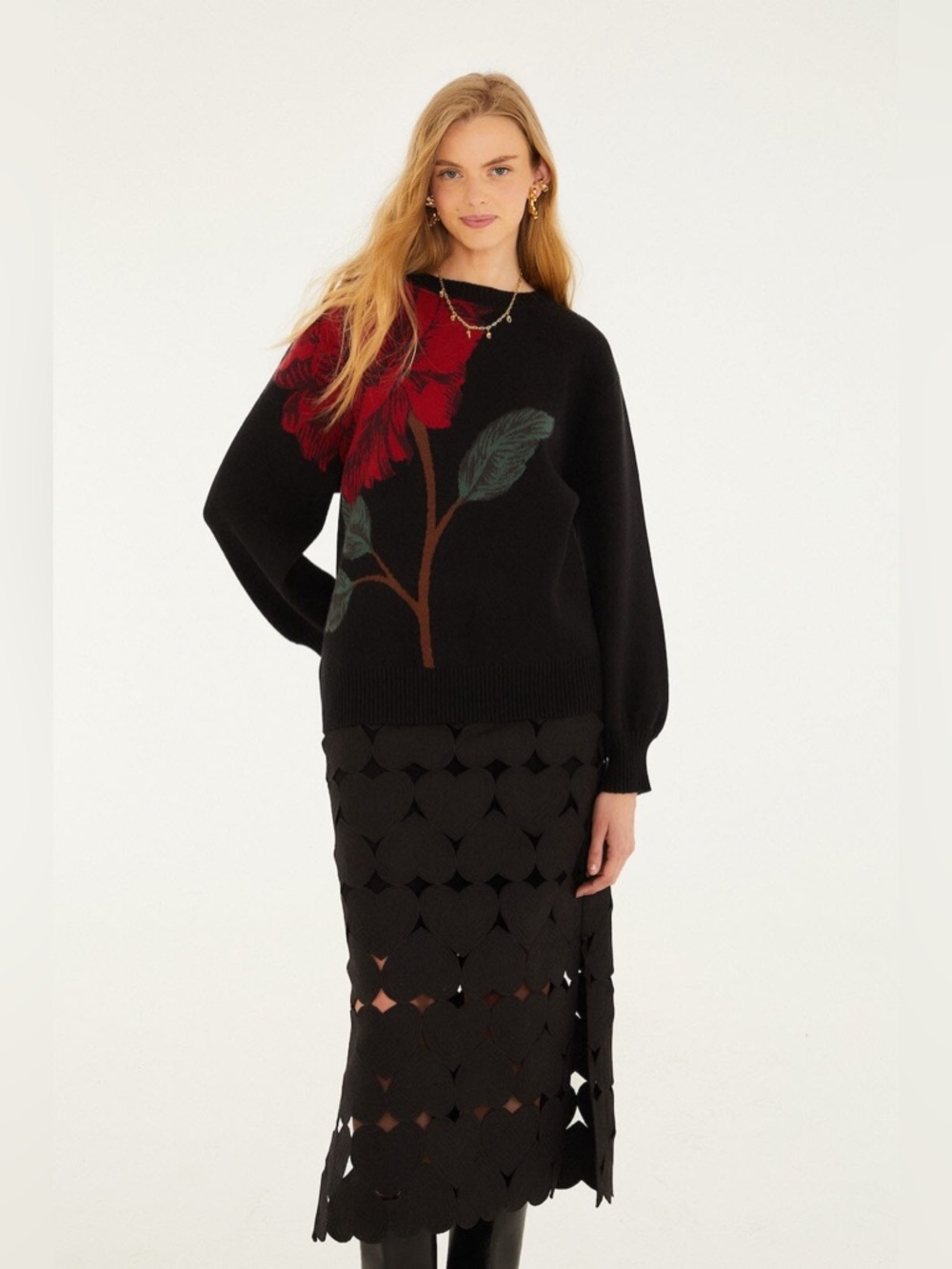 Farm Rio: Black Hearts Euroflax Premium
Linen Midi Skirt